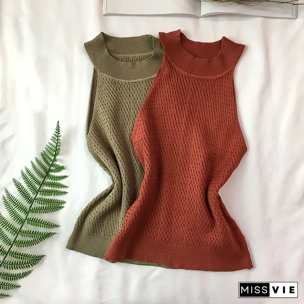 Knit Camis Top Women Knitting Off Shoulder Tank Crop Tops Girls Knitted Camisole Sleeveless Short Tee Shirts For Woman