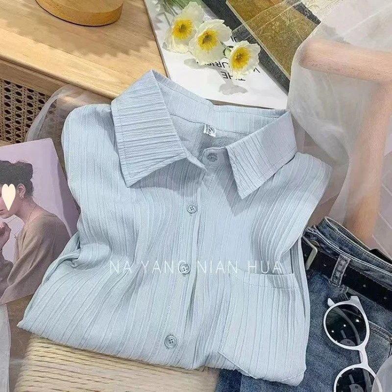Uveng Uveng Chic Texture Folds Loose Long-Sleeved Shirt Women Spring Fresh Design Sense Inside And Outside Wear On