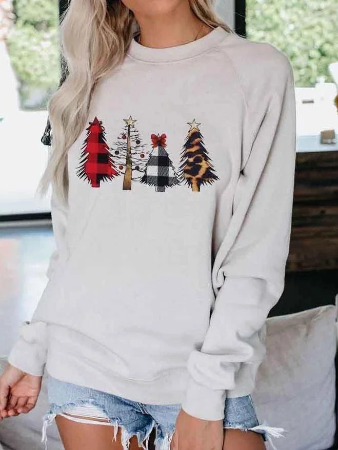 Christmas Tree Leopard Printed Pullover Sweatshirt