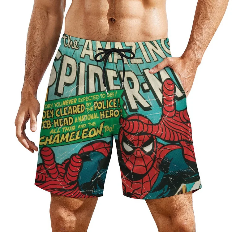 Summer The Amazing Spider Man Comic 186 Men Mesh Swim Trunks Drawstring Waist Running Bathing Board Beach Shorts - Heather Prints Shirts