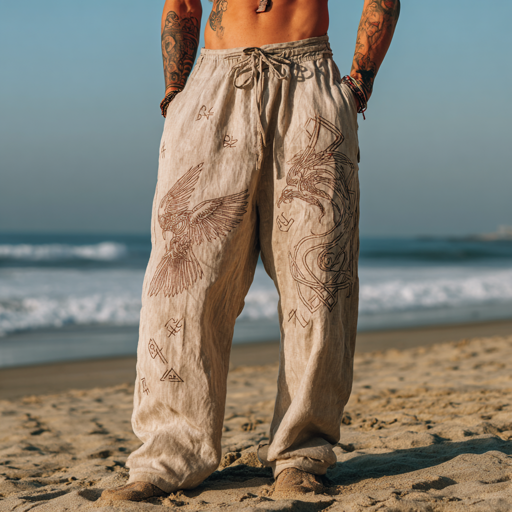 Men's Viking Nordic Mystical Runes Raven Celtic Totem Summer Casual Pants / Rvogue / Rvogue