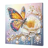 Framed Diamond Painting - Special Shaped - Butterfly and White Flower (25x25cm)