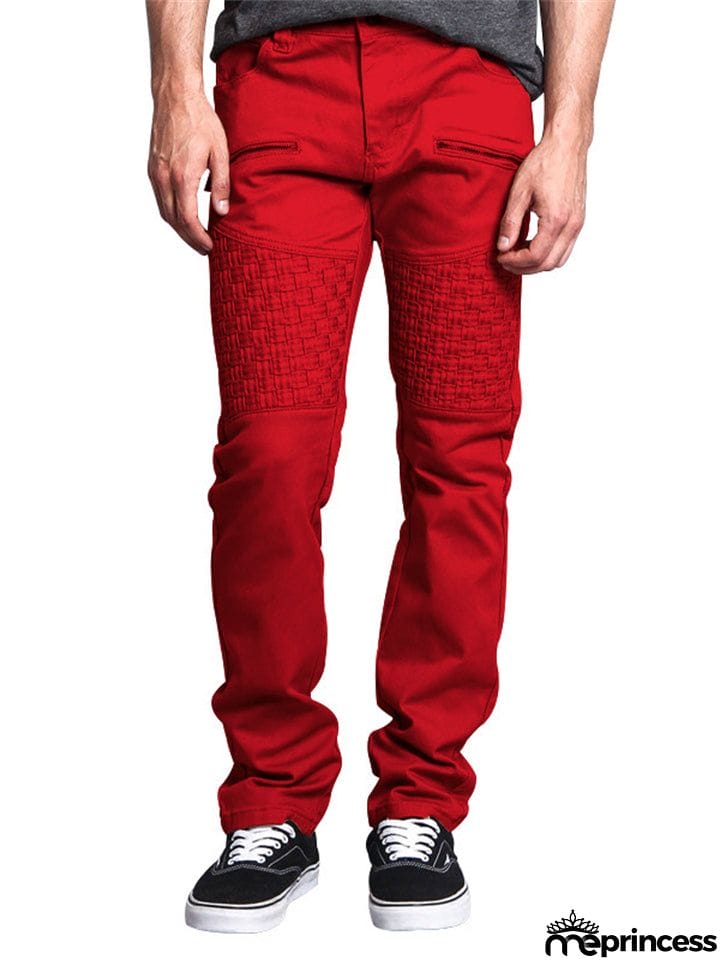 Men's Personality Leather Splicing Straight Leg Pants