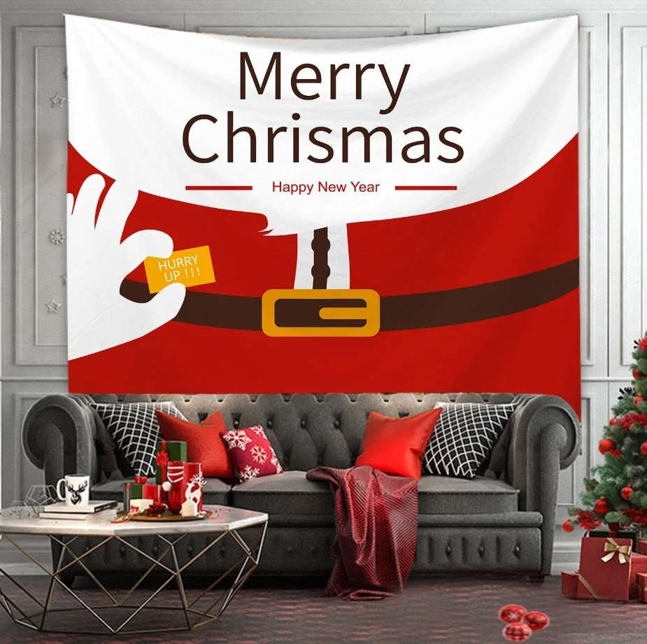 Christmas Tree Print Tapestry Wall Hanging Background Cloth Decor Red Santa Claus Polyester Tapestry Home Room Wall Decoration