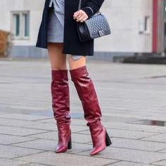 GOOSHOE Pointed Toe Chunky Heel Over Knee Boots