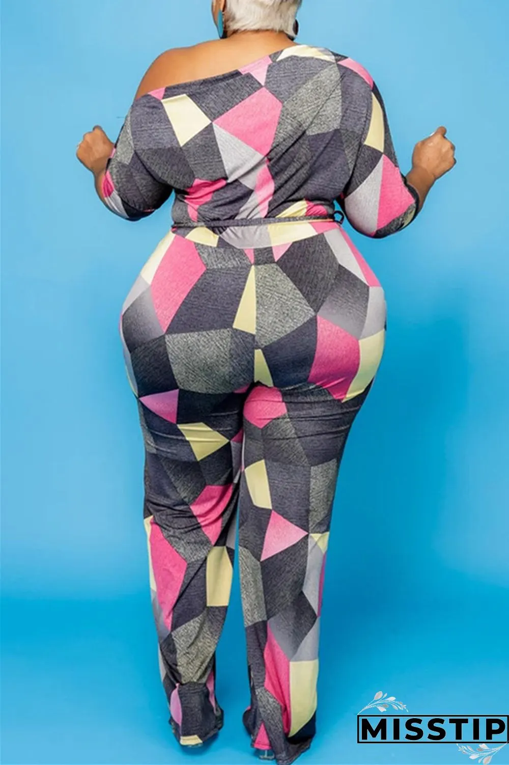 Pink Fashion Casual Print Basic Zipper Collar Plus Size Set