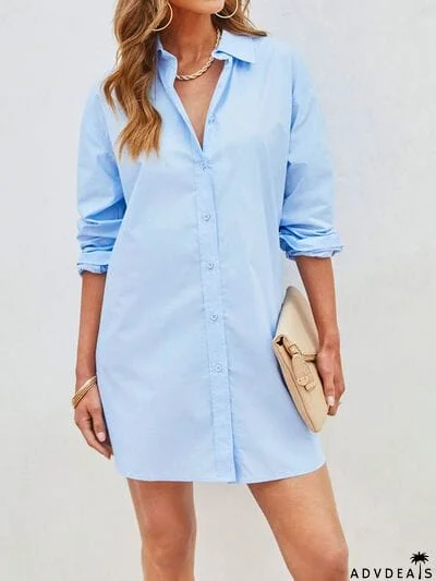 Button Up Long Sleeve Mini Shirt Dress