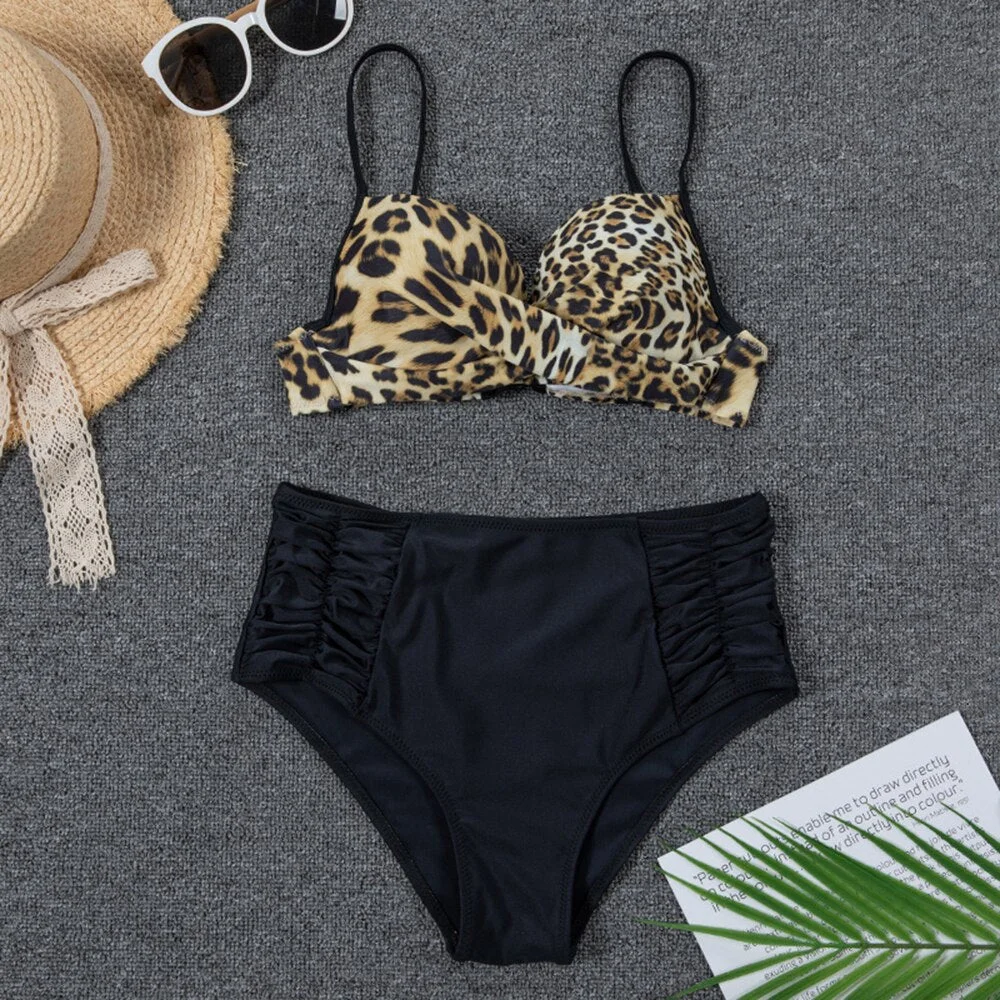 Sexy 2021 Bikini Leopard Print Swimwear Women High Waist Swimsuit Push Up Polka Dots Bathing Suit Beachwear Swimming Suit