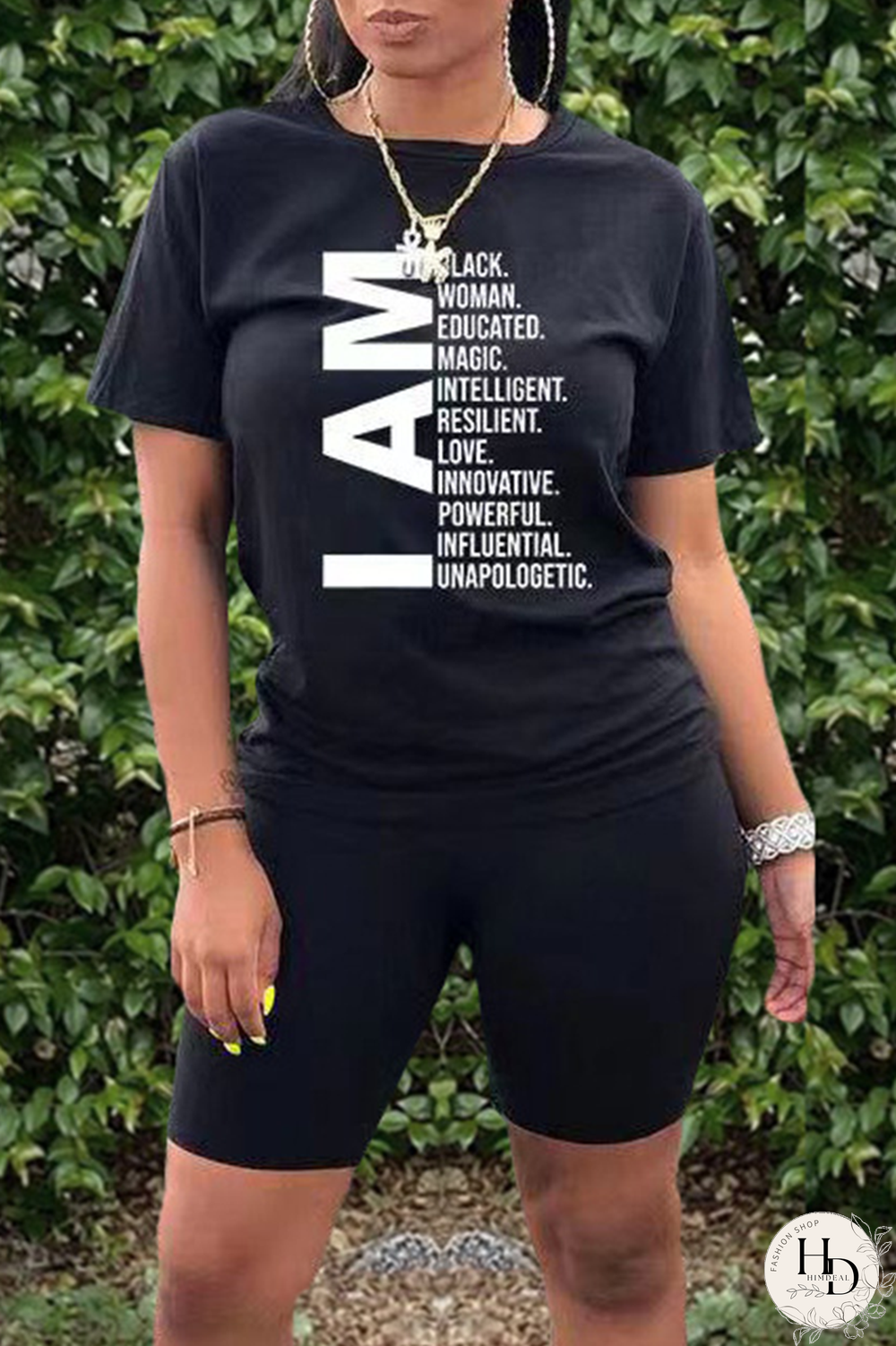 Black Casual Print Split Joint O Neck Short Sleeve Two Pieces