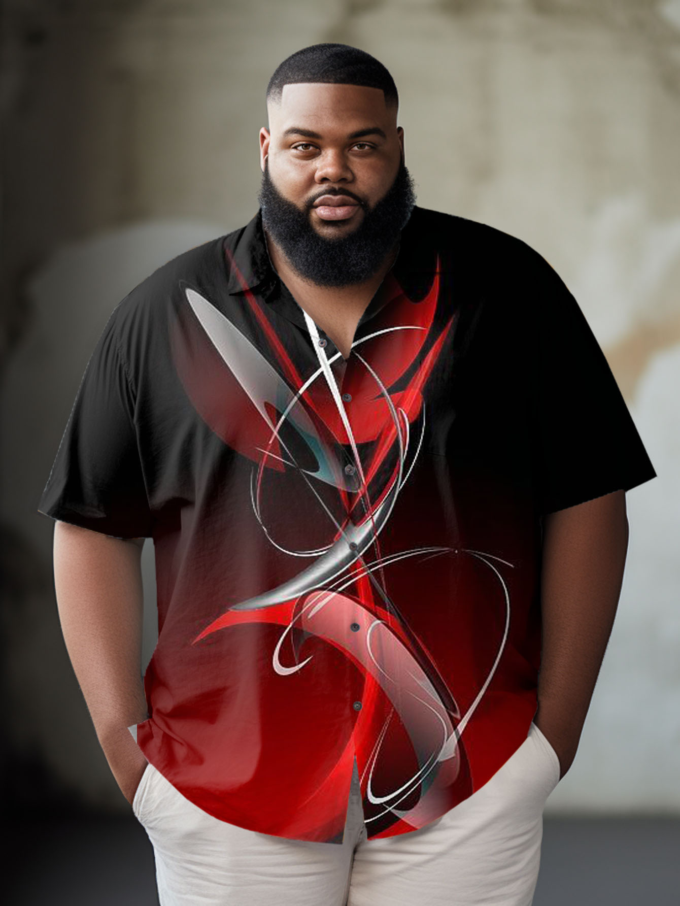 Men's Casual Plus Size Abstract Aurora 3D Print Short Sleeve Lapel Shirt