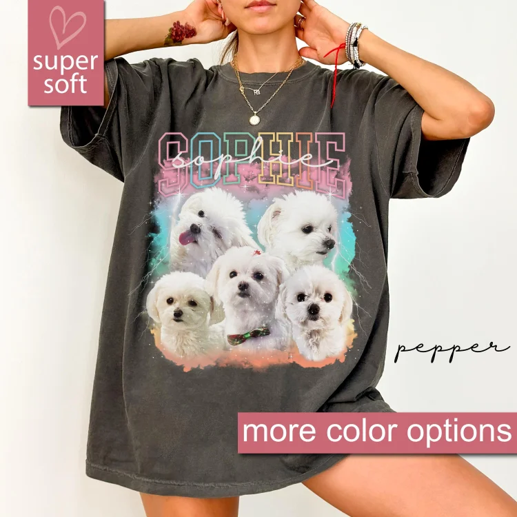 Custom Vintage Bootleg Pet Shirt, Pet Photo Name Custom Dog Sweatshirt Hoodie