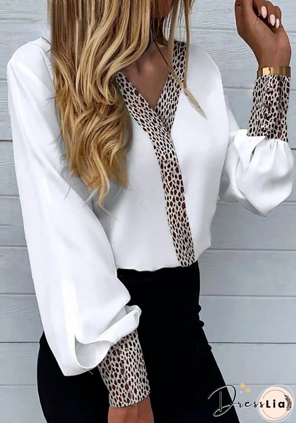 Top Casual V-Neck Hollow Lace Patchwork Long Sleeve Top Women's Workwear Shirt White Top New