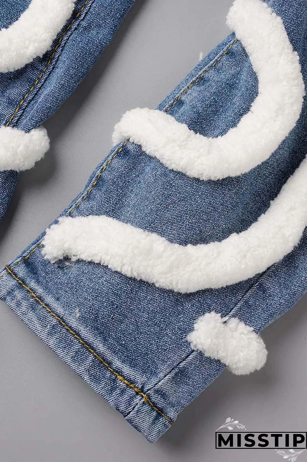 Light Blue Casual Solid Patchwork Mid Waist Regular Denim Jeans