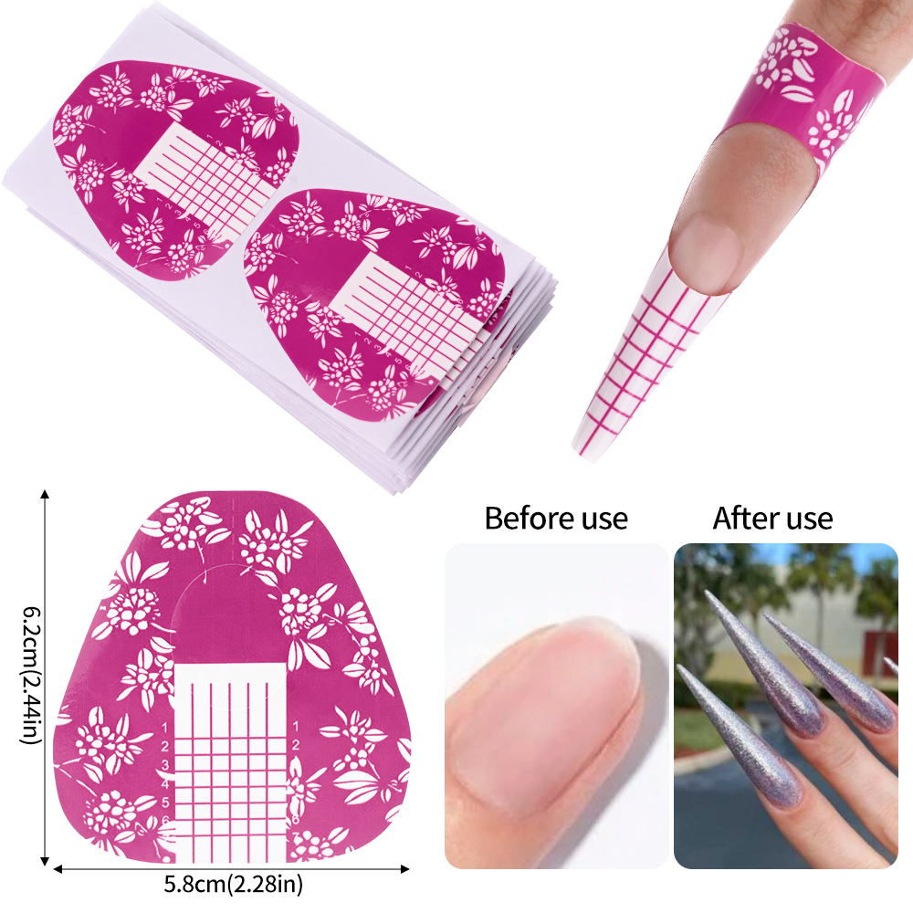 Guraa 100Pcs French Nails Extension Forms – Self Adhesive Paper Molds UV Gel Building Manicure Nail Art Tools  