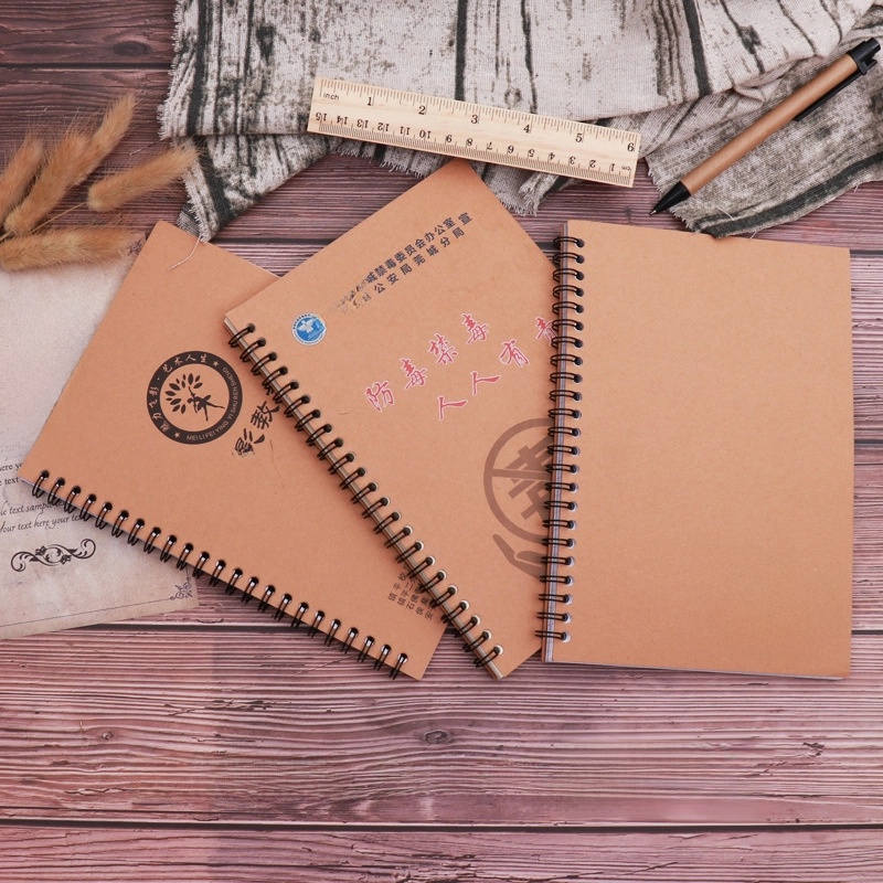 Vintage Leather Paper Wire-bound Notebook Simple Office Memo Book Design Logo Available