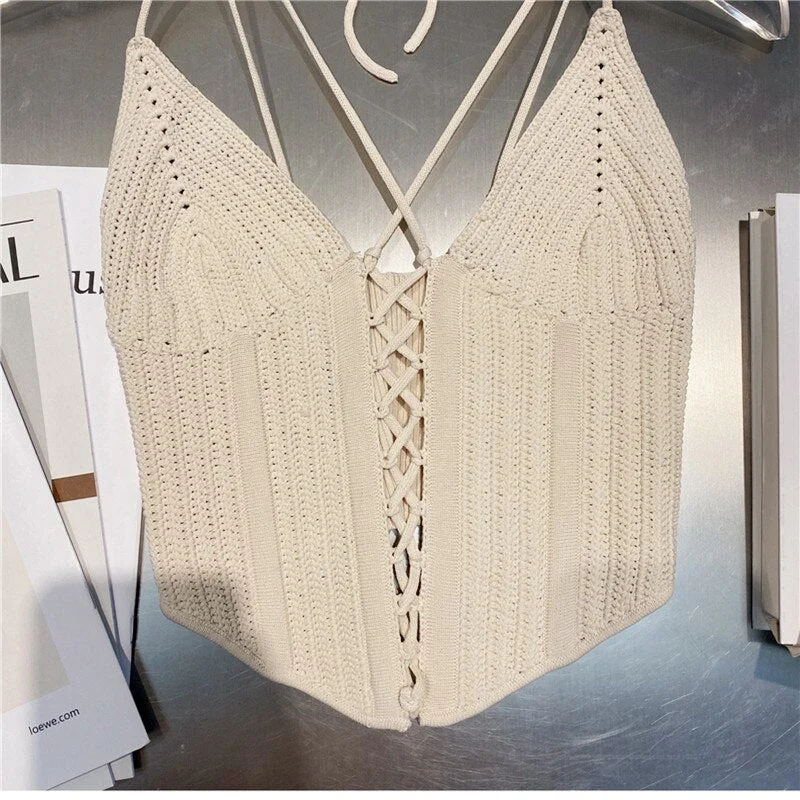 Yiallen Spring Summer Women 2022 New Knitted Bandage V-neck Halter Elasticity Camis New Arrivals Sexy Temperament Fashion Hot