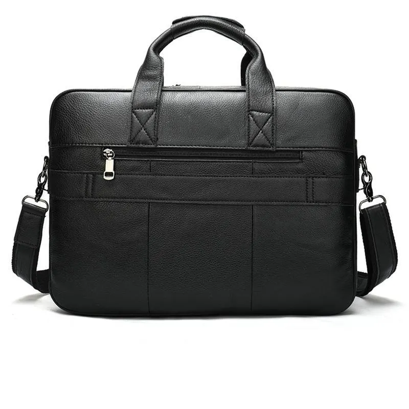 Casual Business Solid Color Handbag 15.6-Inch Computer Bag Leather Crossbody Bag