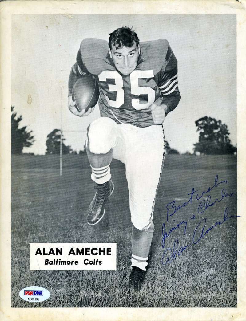 Alan Ameche Psa Dna Coa Autographed Team Issued 8x10 Photo Poster painting Authentic Signed