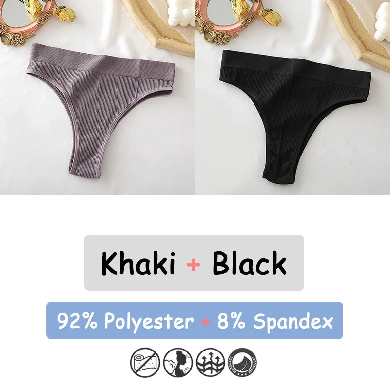 Billionm Women's Thong Seamless High Waisted Women's Panties Sexy Lingerie Comfortable Cotton Briefs Intimates Female Underpants