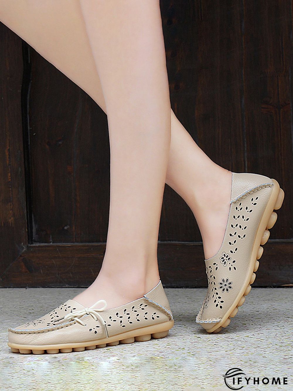 Cowhide Hollow Lace-up Portable Shoes | IFYHOME