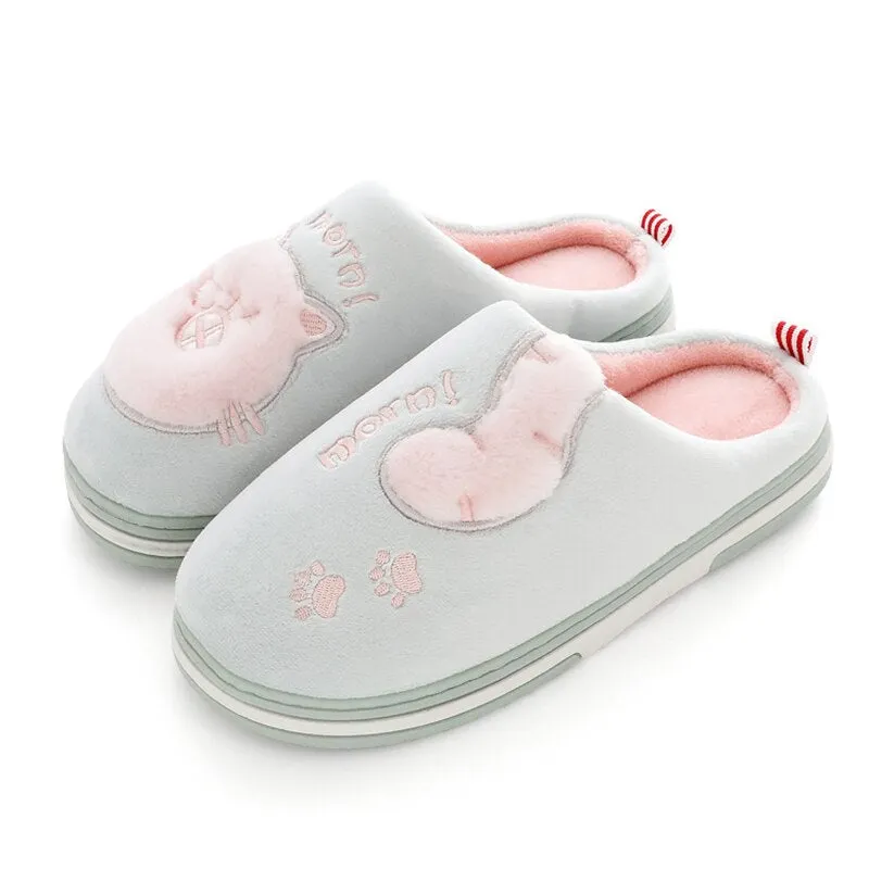 Indoor slippers for women Lovely Cat Embroider Soft Female Slippers home Plush Warm Winter Suede Brand Unisex house shoes
