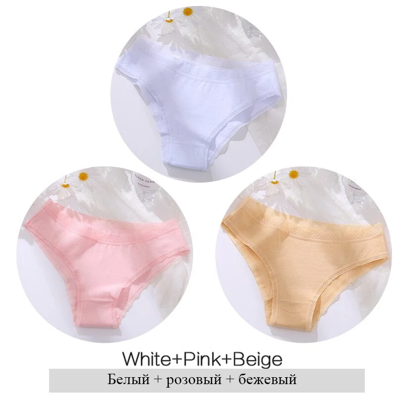 FINETOO Women Cotton Panties Sexy Lace Briefs 3Pcs/set Ladies Low Waist Underpants Comfortable Girls Underwear M-2XL Lingerie