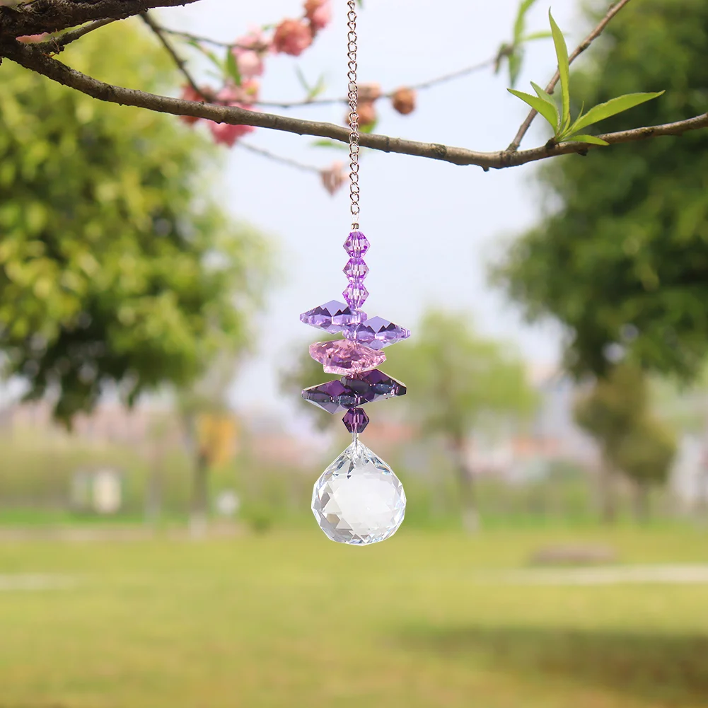 Crystal Wind Chime Light Catching Pendant Home Hanging Ornaments (Purple)