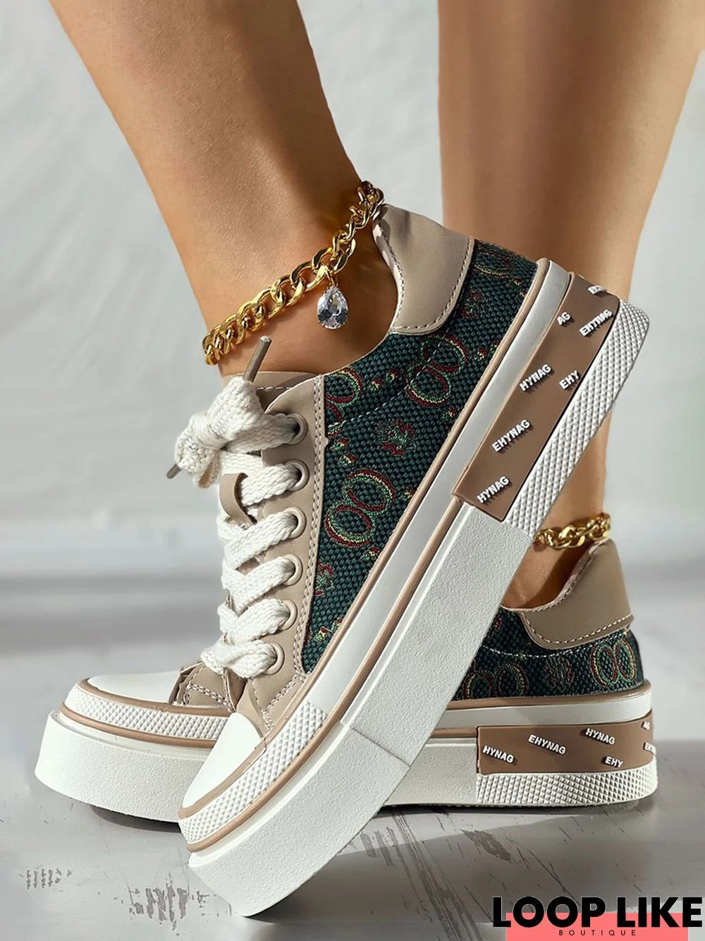 Letter Figure Pattern Platform Canvas Shoes