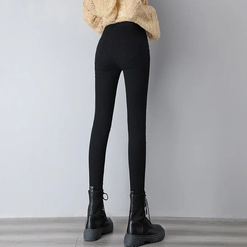 Pencil Pants Women 2020 Autumn High Waist Slim Woman Trousers Skinny Stretchy Elastic Solid Black Pantolone Woman Pencil Pants