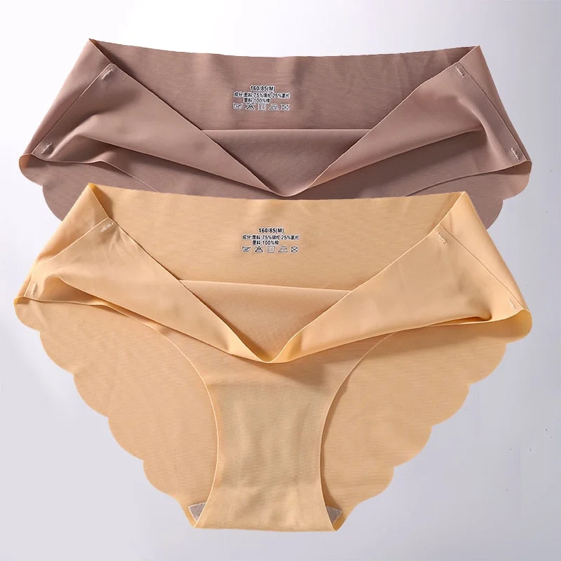 FINETOO 2PCS/Set M-XL Seamless Ice Silk Sexy Women Panties Pantys 7 Solid Colors Breathable Pantys Underwear For Girls Lingerie