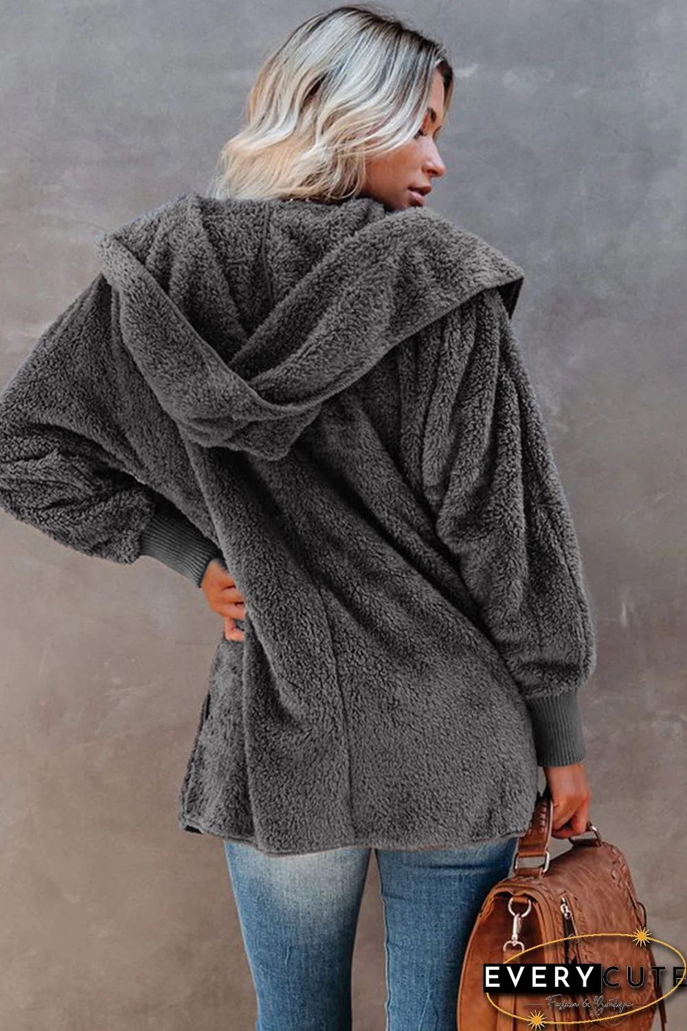 Soft Fleece Hooded Open Front Coat