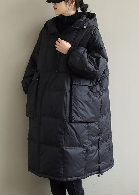 Plus Size Black Hooded Fine Cotton Filled Winter Coat CK2954- Fabulory