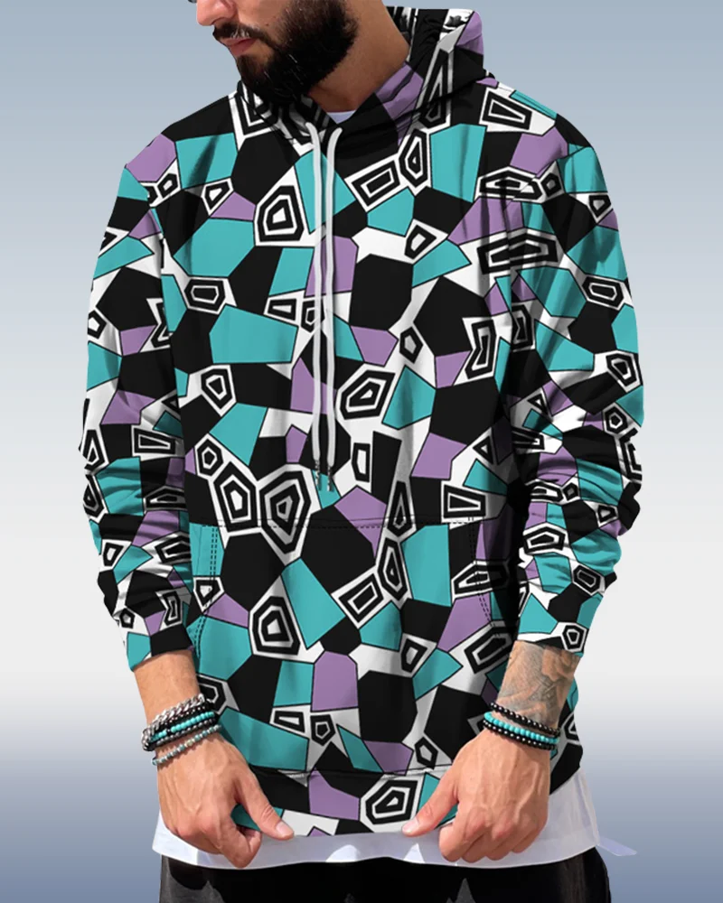 Men's Geometric Colorblock Hoodie 052