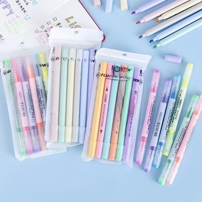 1 Set Solid Color School Plastic Preppy Style Fluorescent Pen