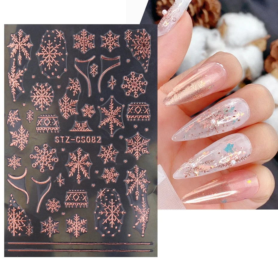Nail Stickers Back Glue Golden White Christmas Snowflake Flame French Sticker Designs Nail Decal Decoration Beauty Salons-Nail Inspo