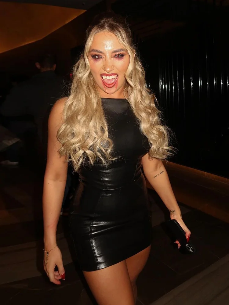 Athvotar Athvotar Women's Spring / Summer 2024 New PU Sleeveless Wrap Hip Slim Slim Temperament Dress Children