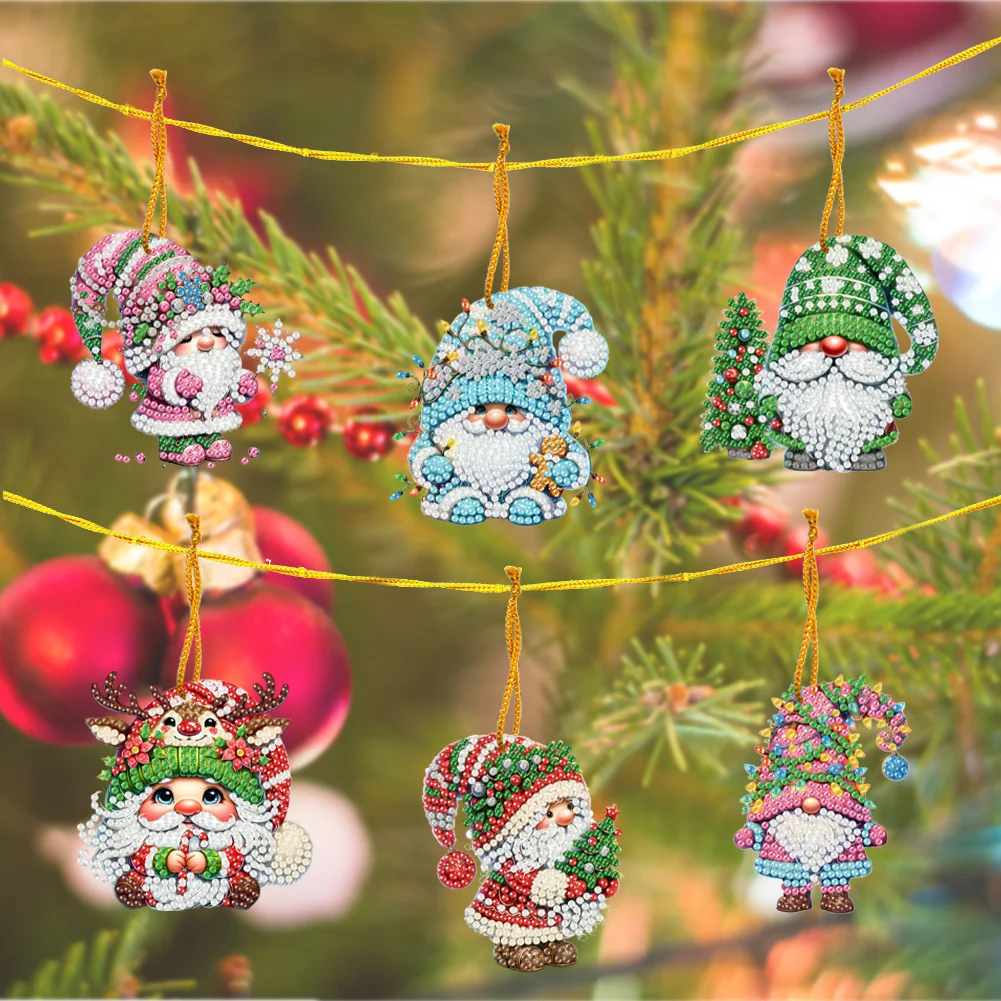 15pcs Xmas Gnome Theme 2D Flat DIY Hanging Diamond Art Kits Home Wall Decor