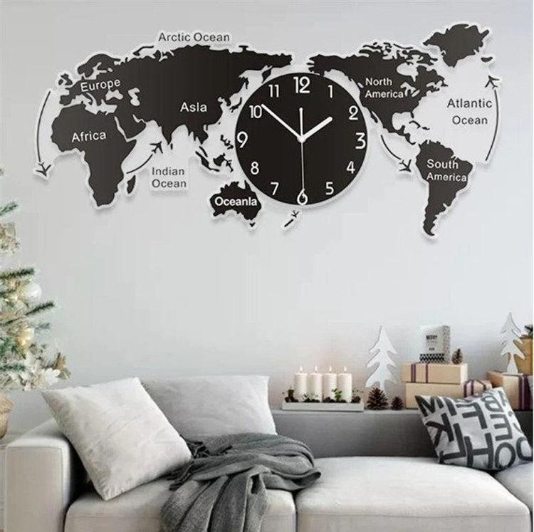World Map Wall Clocks Modern Design 3D Digital Hanging Clock