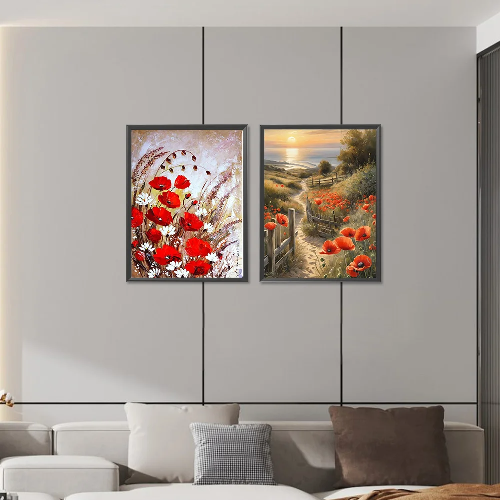2pcs Diamond Painting - Full Round Drill - Poppy(Canvas|30*40cm)