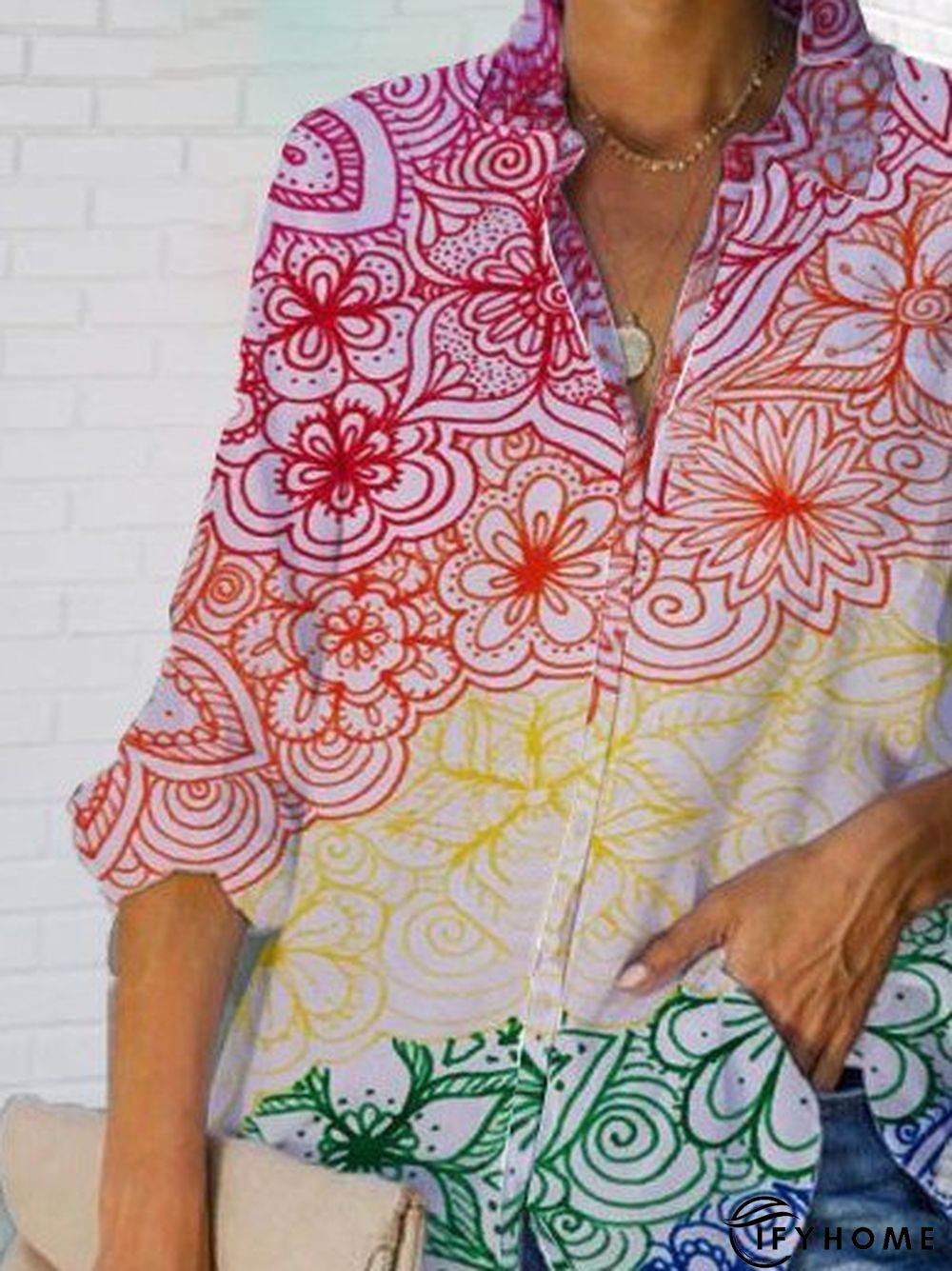 Long Sleeve Shirt Collar Boho Blouse | IFYHOME