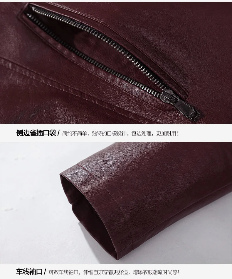 Faux Leather Black Jackets Coat Men Slim Fit Mens Windbreaker Jackets Zipper Pocket Stand Collar British Vintage Outerwear