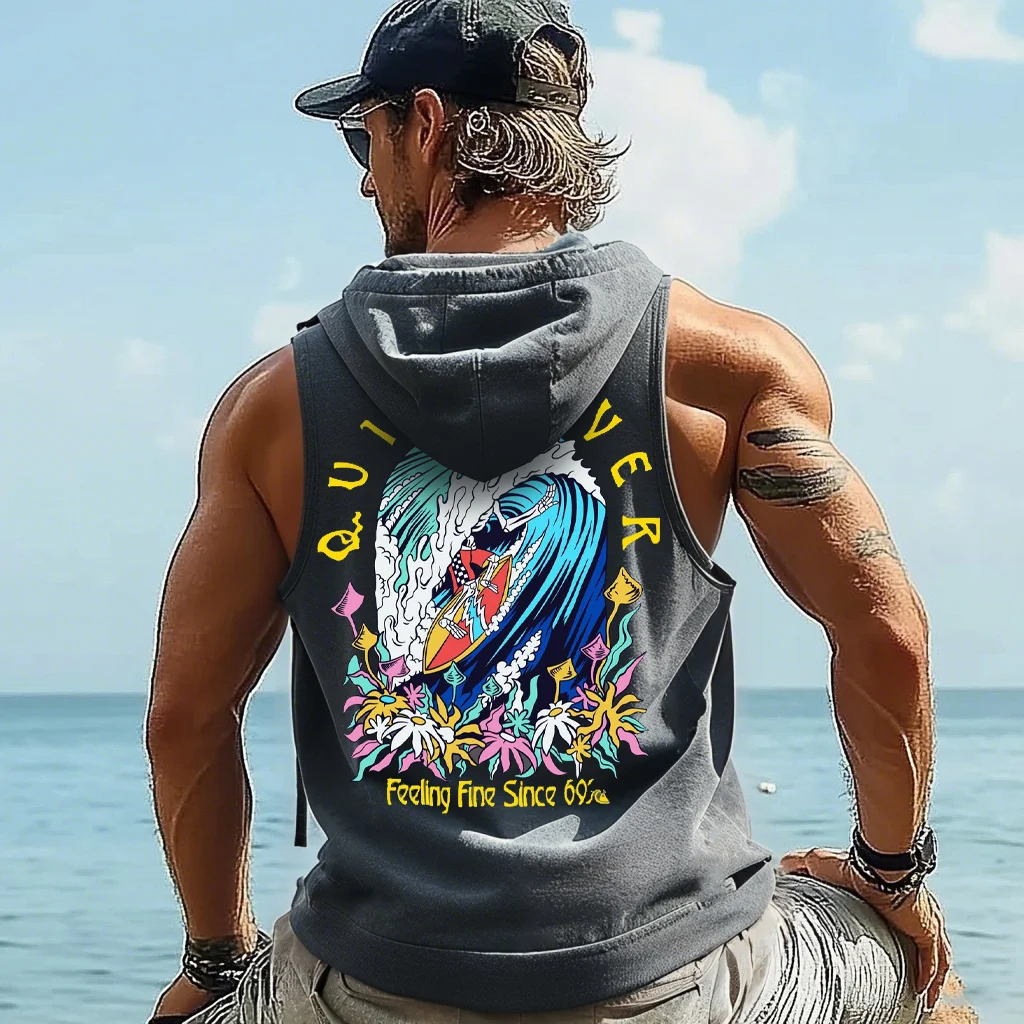  Surf-Inspired Graphic Hooded Tank Top for Men