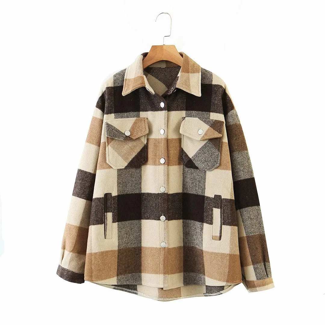 Plaid Woolen Shirts Women Oversized Ladies Soft Thick Shirt Party Female Elegant Loose Tops Vintage Girls Chic Clothes Outwear