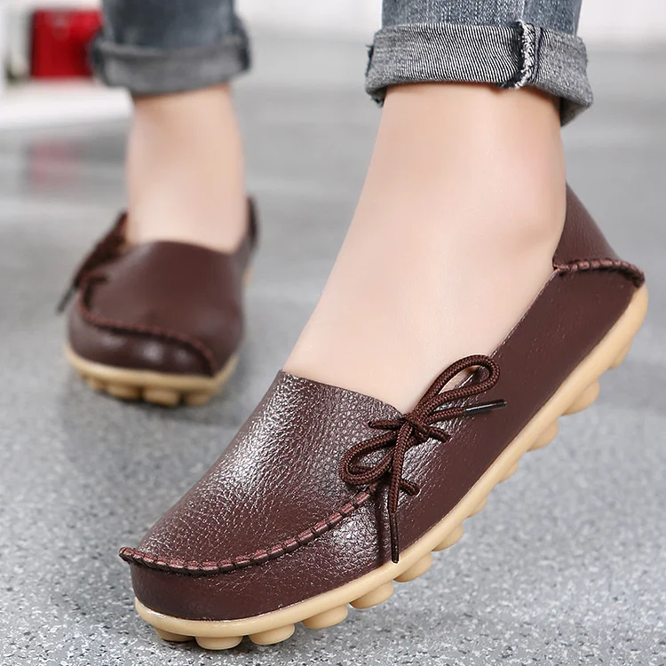 Genuine Leather Women Flats Ballerina Shoes Women Moccasins Nurse Shoes Lace Up Women Shoe shopify Stunahome.com