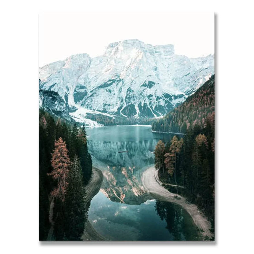 Scandinavian Nature Landscape Wall Art Poster Mountain Lake Boat Print Nordic Painting Decorative Picture Modern Home Decorati