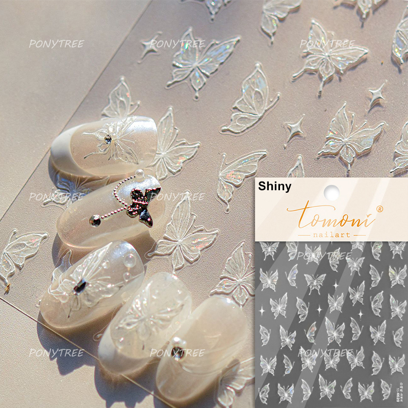 Bayuyun Dreamy Summer Nails – Blue Pink Purple Gradual Flower Petal Butterfly 5D Nail Art Stickers  