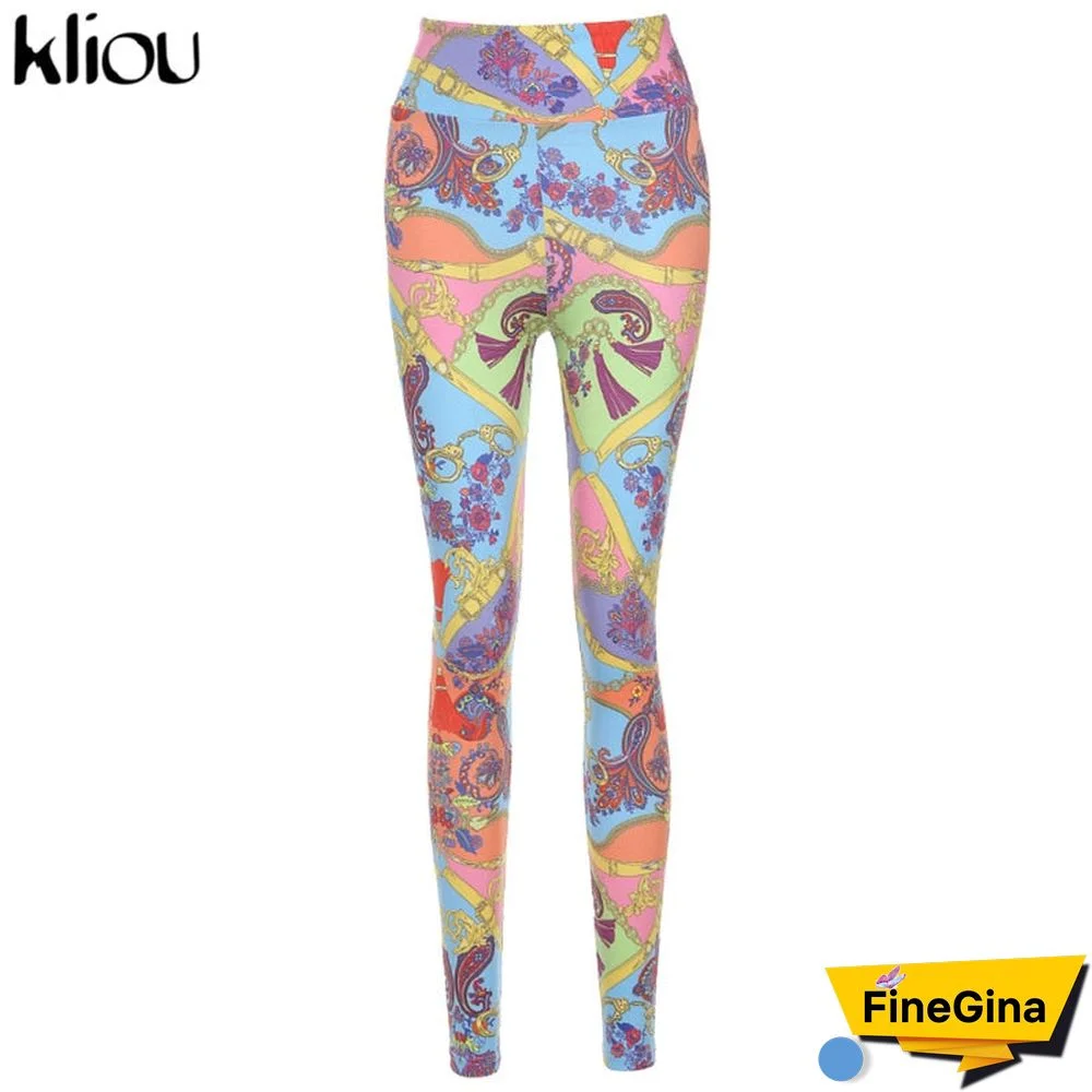 Kliou Printed Loungewear Leggings Women Spring Active Workout Skinny Slim Outfit For Women Fitness Sportswear Long Pants