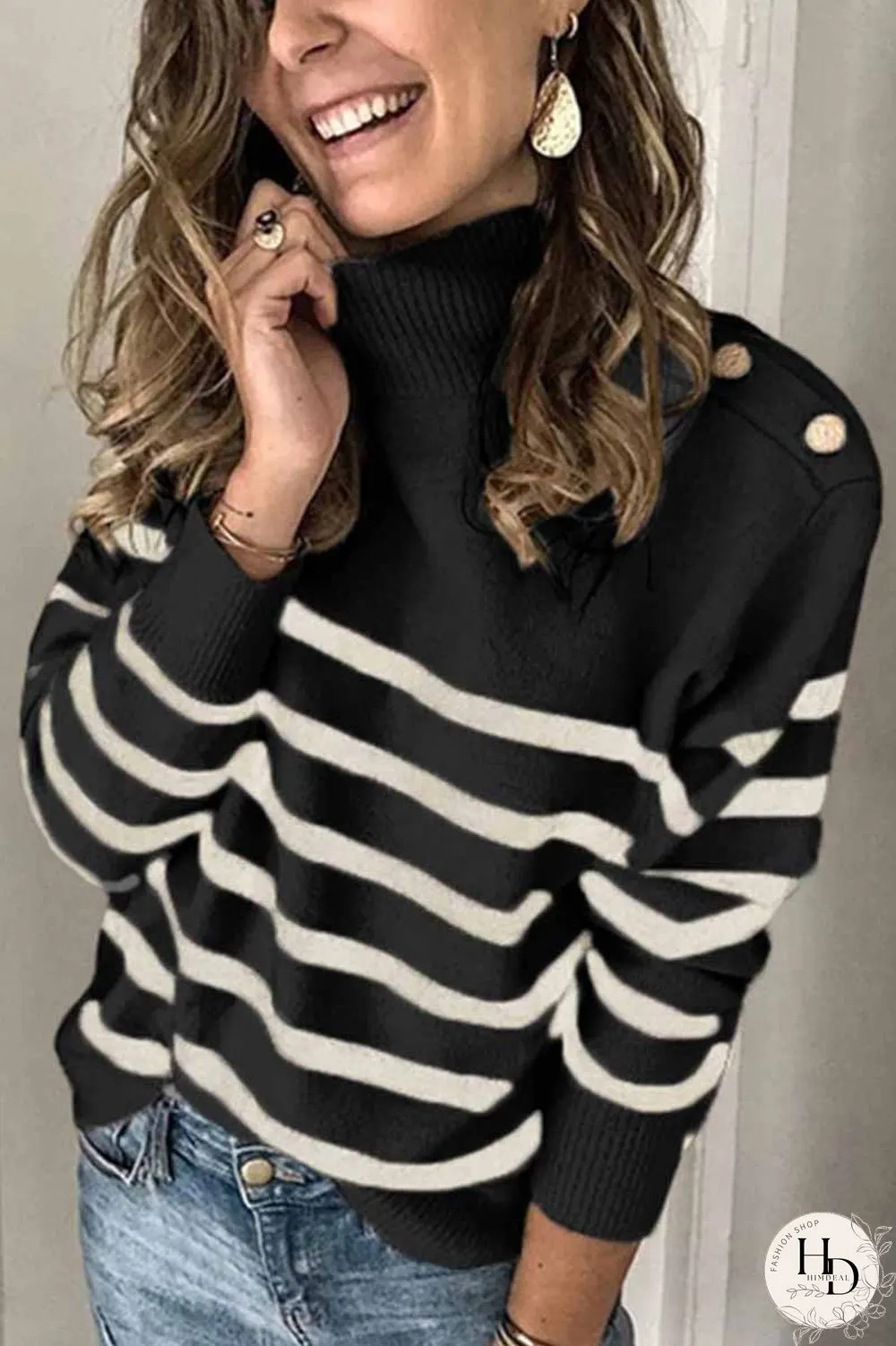 Button Design Striped Sweater