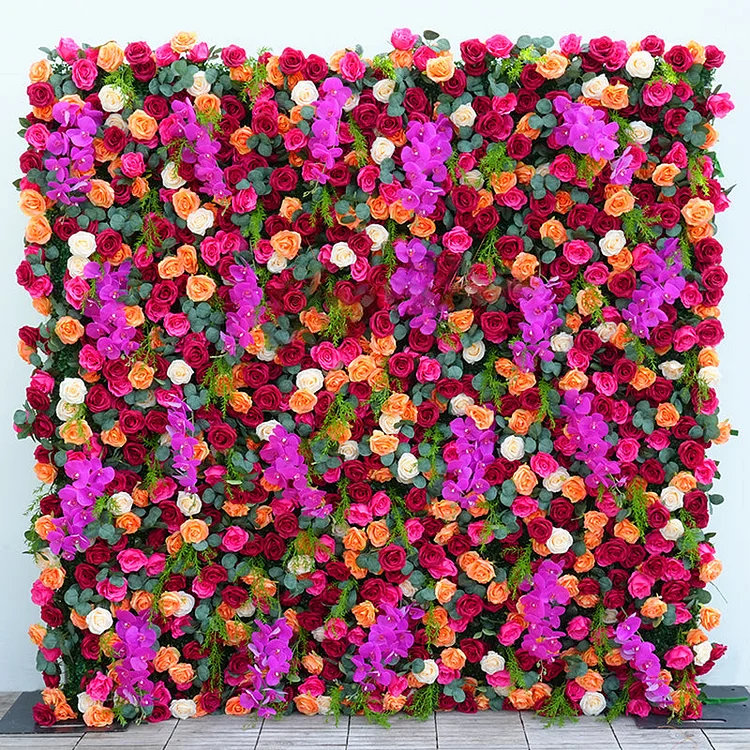 A8745 Orange Red Rose Orchid Fabric Cloth Base 5D Roll Up Curtain Flower Wall
