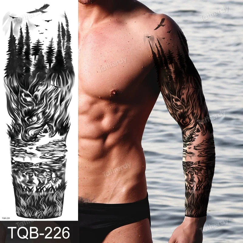 fake tattoo man boy black geometric temporary tattoo machine mechanical fake henna tattoo sticker large big size body art decal